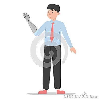 Man with prosthetic arm vector isolated. Bionic limb Vector Illustration