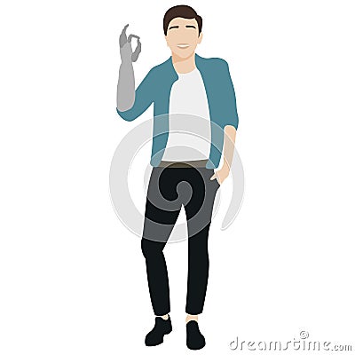 Man with a prosthetic hand Vector Illustration