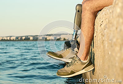 Man with prosthetic leg. Stock Photo