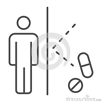 Man protected from drug thin line icon, life without addiction concept, anti drugs sign on white background, Narcotics Vector Illustration