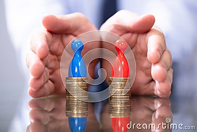 Man Protecting Equal Pay For Men And Women Stock Photo