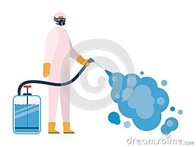 Man with protective suit holding pulverizer spray bottle with smoke vector design Vector Illustration
