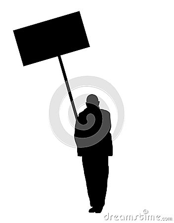 Man protester hold transparent in hand vector silhouette isolated. Hand holding protest sign. Vector Illustration