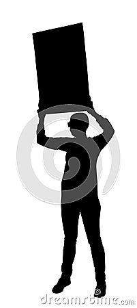 Man protester hold transparent in hand vector silhouette isolated. Hand holding protest sign. Vector Illustration