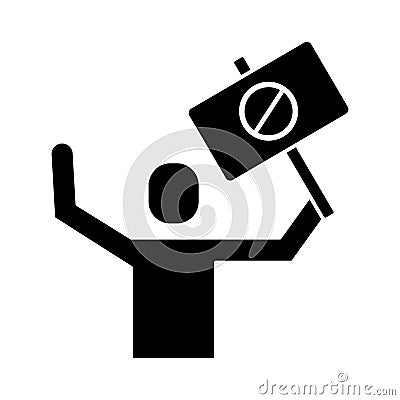 Man protesting with banner stop signal silhouette style icon Vector Illustration
