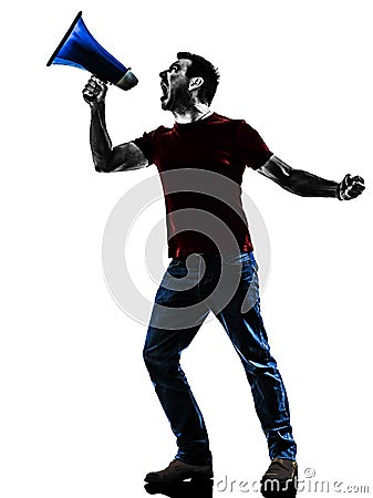 Man protestor angry with megaphone silhouette Stock Photo