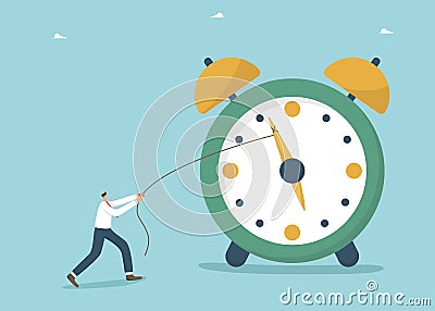 Man pulling back the clock hand Vector Illustration