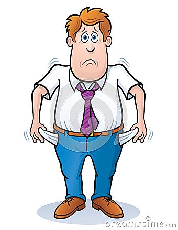 Man Pulling Out Empty Pockets Cartoon Illustration