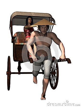 Man pulling rickshaw with passenger Stock Photo