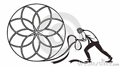 Man pulling rope with knot, strength and effort symbol vector design Generative AI Vector Illustration