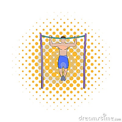 Man pulling up on horizontal bar icon comics style Vector Illustration