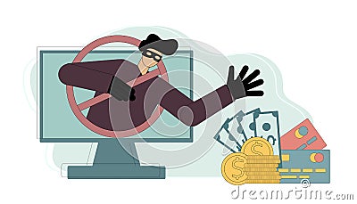 man pulls his hand to a wallet, money, credit cards. Fraudster. Money fraud. Deceiver. Vector isolated illustration on Vector Illustration