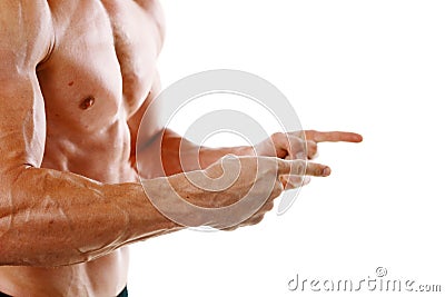 man with a pumped up body muscle closeup workout bodybuilders Stock Photo