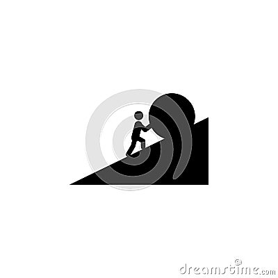 a man pushes a stone icon. Element of overcome challenge illustration. Premium quality graphic design icon. Signs and symbols coll Cartoon Illustration