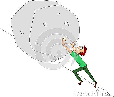 Man Pushing Boulder Uphill Vector Illustration