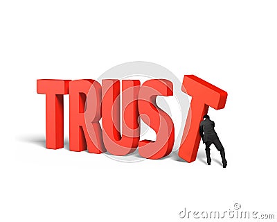 Man pushing T and putting trust word together Stock Photo