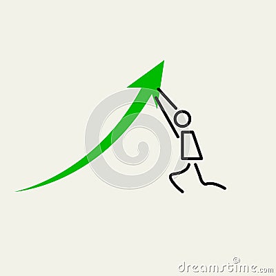 Man Pushing Upwards. The Little Man Pushes Graph Arrow Up. Vector Design Elements Set for You Design Stock Photo