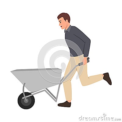 Man pushing wheelbarrow Vector Illustration