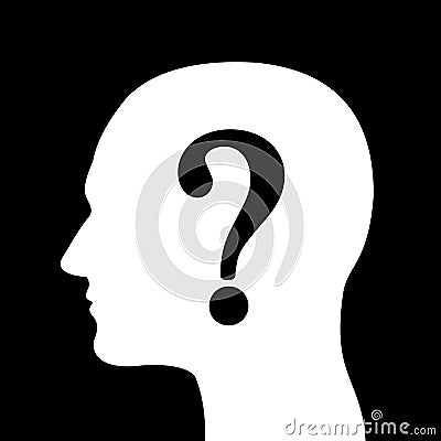 Man with question mark over the silhouette of head Vector Illustration