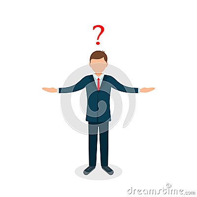 Man with question silhouette with raised hands up on white background. Human front view Vector illustration Vector Illustration