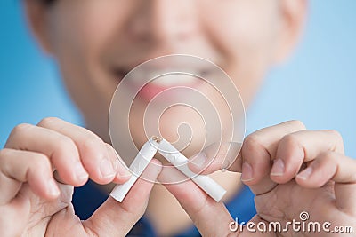 Man quit smoking Stock Photo