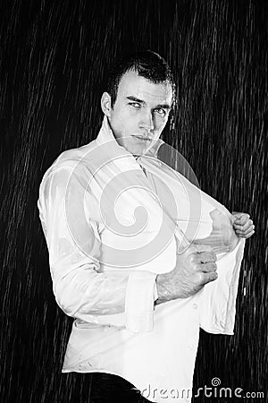 Man in the rain Stock Photo