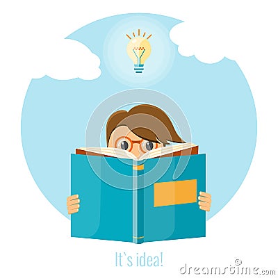 Man reading a book for creating a good idea. Business idea concept. Vector Illustration