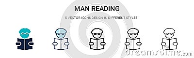 Man reading icon in filled, thin line, outline and stroke style. Vector illustration of two colored and black man reading vector Vector Illustration