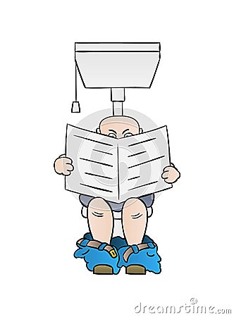 Man reading newspaper on toilet Stock Photo