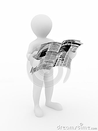 Man reading newspaper on white isolated background Stock Photo