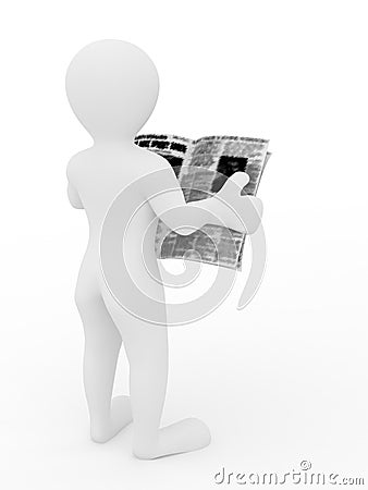 Man reading newspaper on white isolated background Stock Photo