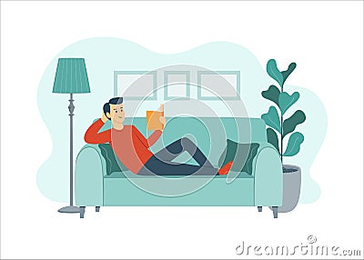 Man reading on a sofa Vector Illustration