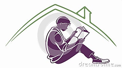 Man reading under roof, reading hobby, book lover, home reading, indoor hobby, study time, relax vector design Generative AI Vector Illustration
