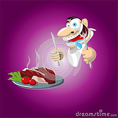Man ready to eat the delicious roast beef Stock Photo