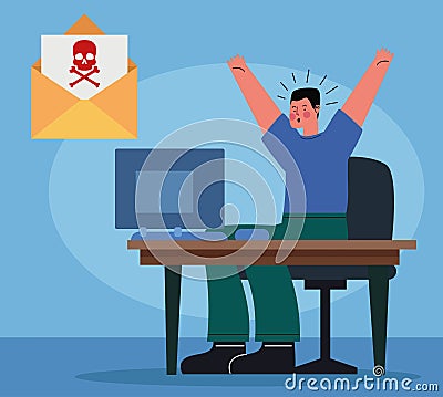 man receiving email infected Vector Illustration