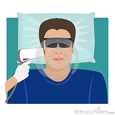 The Man Receiving Laser Hair Removal Treatment At Beauty Center. Vector illustration Vector Illustration