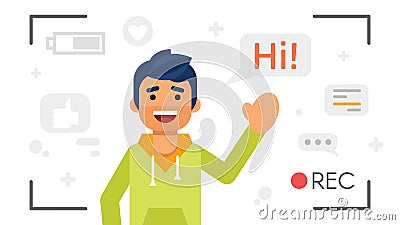 man that records video blog. Vlog concept. Vector Illustration