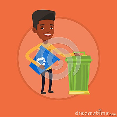 Man with recycle bin and trash can. Vector Illustration