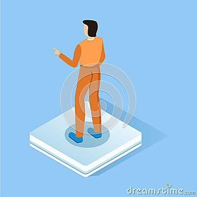 Man in Red Clothes Standing on the Podium. Backward View Vector Illustration