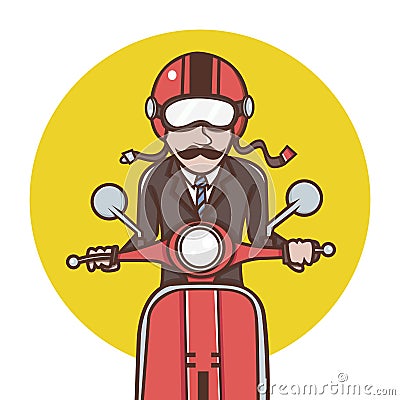 Man with red helmet riding a red scooter Vector Illustration