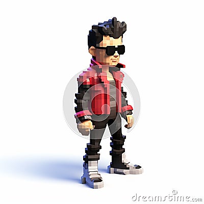 High-detailed Voxel Art Character In Red, Black, And White Stock Photo