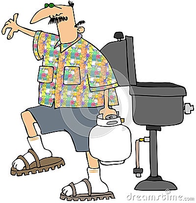 Man Refilling His BBQ Tank Cartoon Illustration