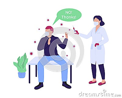 Man refusing to take vaccine semi flat color vector characters Vector Illustration