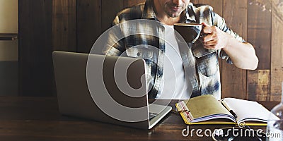 Man Relax Lifestyle Working Coffee Shop Concept Stock Photo