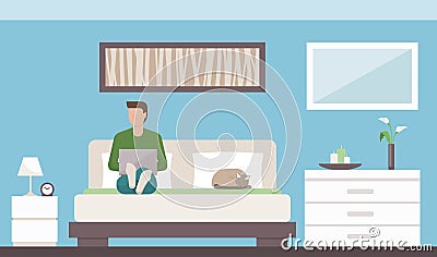 Man relaxing in the bedroom Vector Illustration