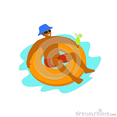 Man relaxing swimming in inflatable float in the pool Vector Illustration