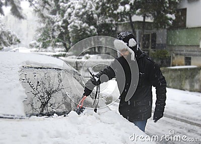 Man removing snow Stock Photo