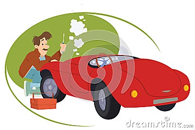 Man and repair automobile. Illustration for internet and mobile website Vector Illustration