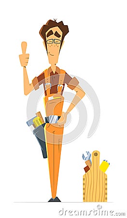 Man repairman locksmith handyman or worker serviceman. Vector Illustration