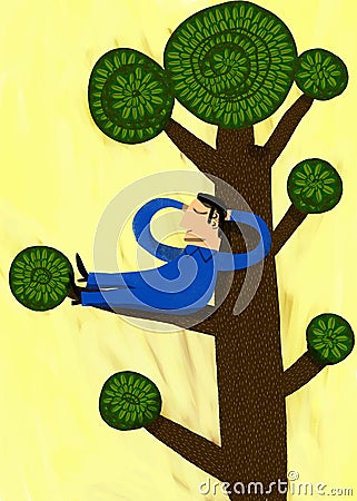 Man resting in the branch of a tree Vector Illustration